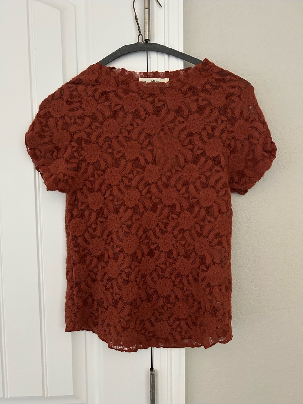 NATURAL LIFE Rust Floral Lace Short-Sleeve Blouse